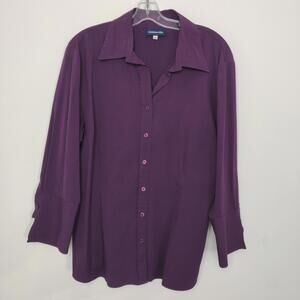 Addition-Elle Purple Button Front Blouse Sz 14 Preppy Business Casual Minimalist
